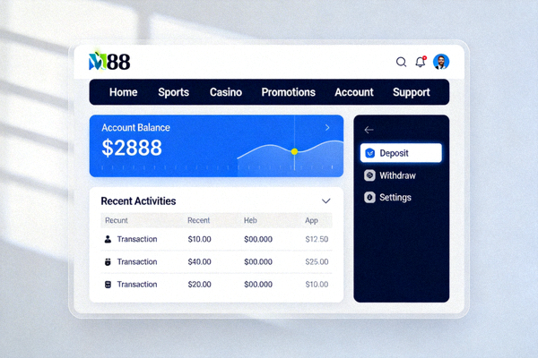 Tampilan dashboard M88 setelah login berhasil dengan menu navigasi